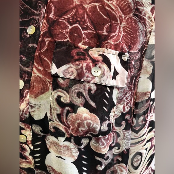 Chicos Size 0 Button Down Shirt Blouse Paisley Floral Womens Small  Black White - Picture 4 of 12